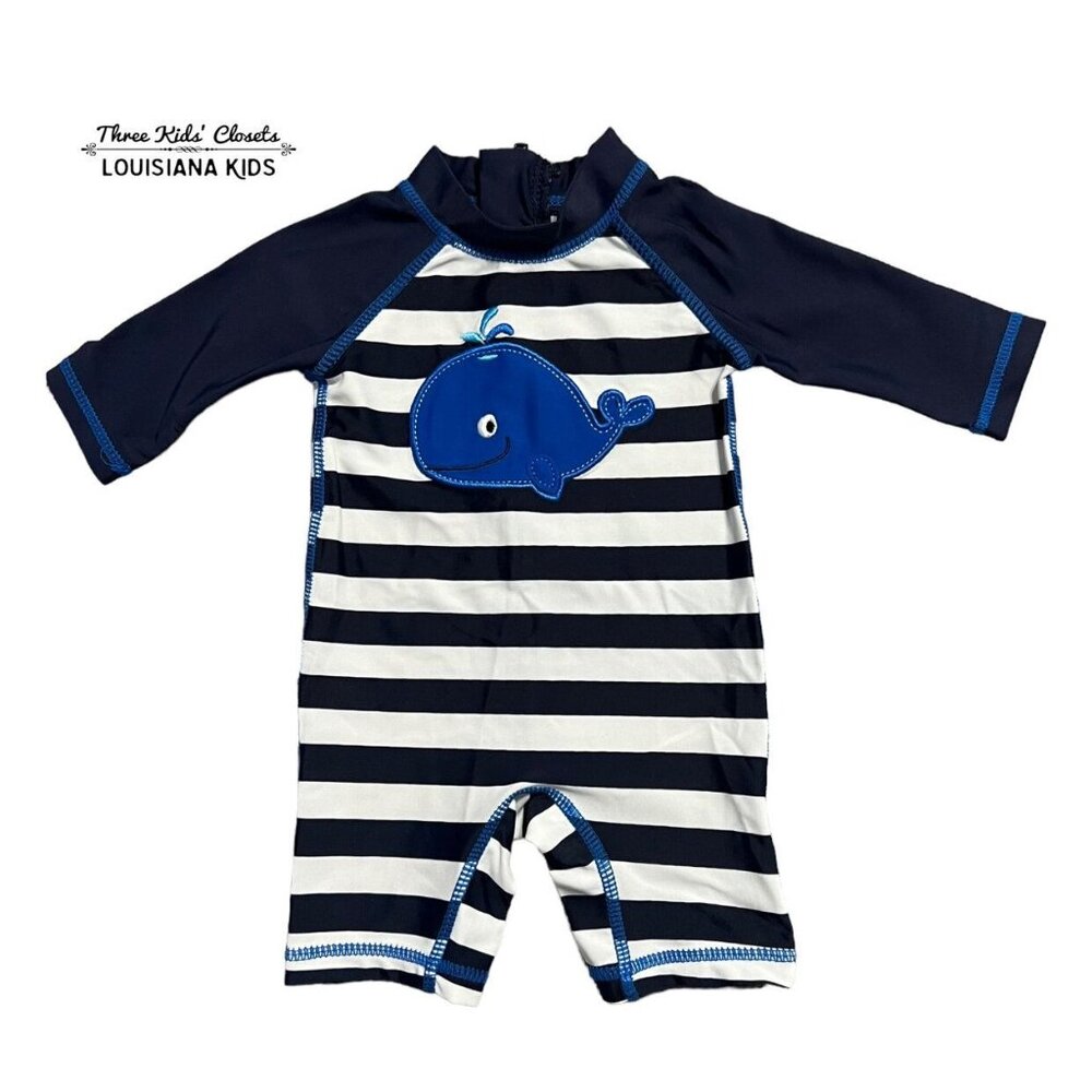 Koala Kids NEWBORN Striped Whale Appliqué Rashguard Swim Suit